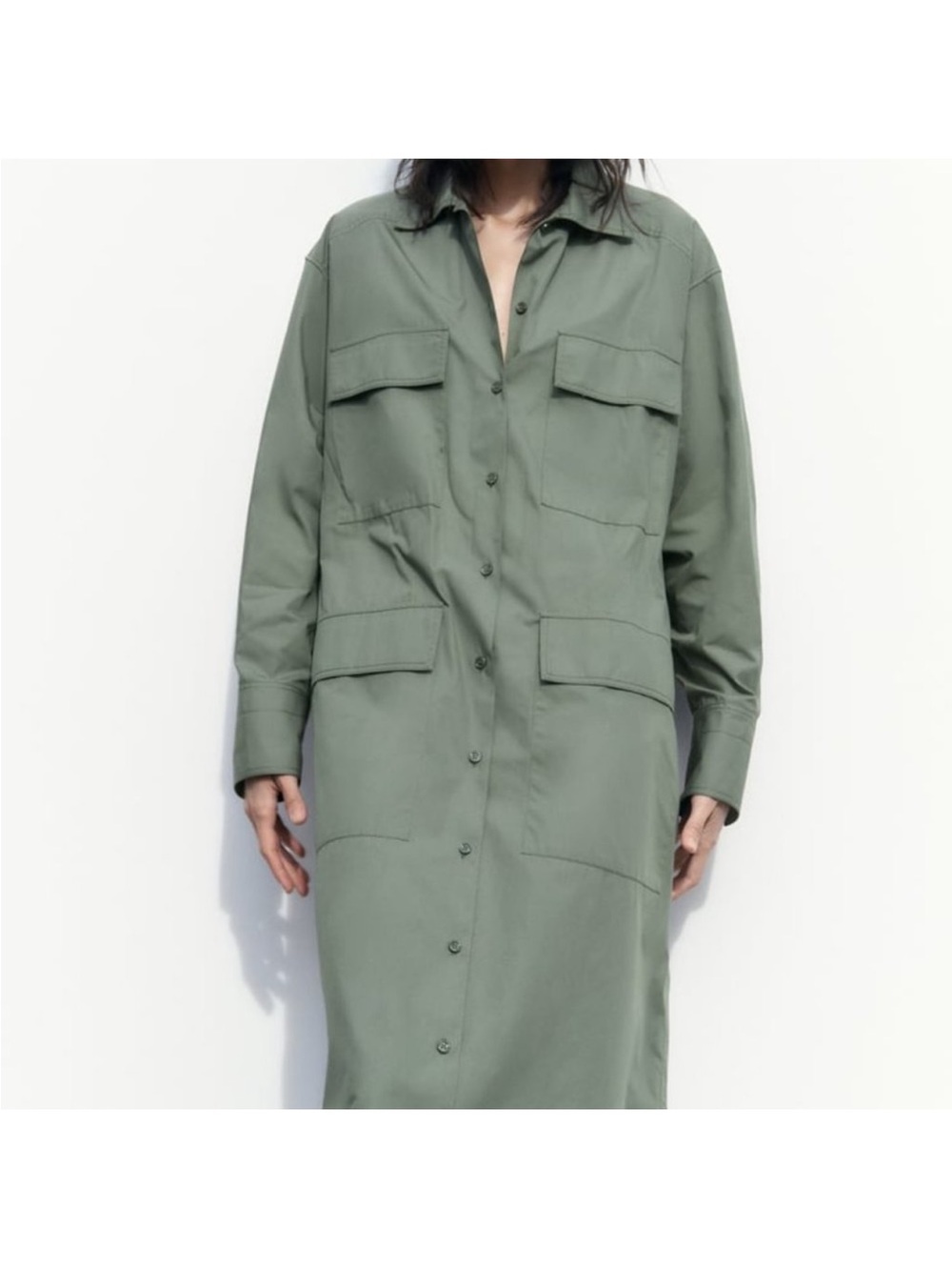 Zara Olive Green Belted Utility shirtDress/Trench Coat